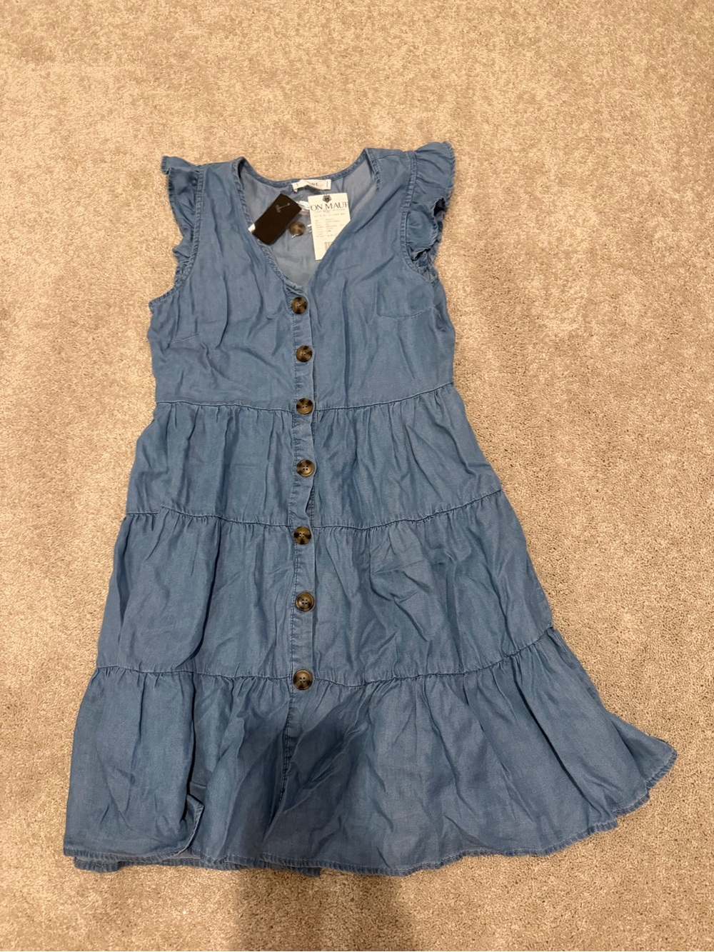 Blue Button-Front Tiered Dress